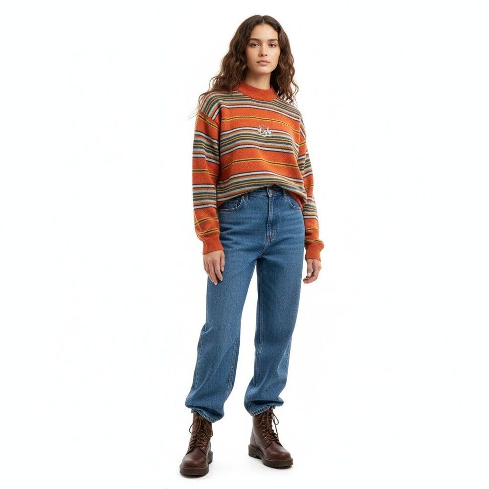 Vintage Y2K News Flash Clothing Stripe Mock Neck Sweater Medium Made in Italy